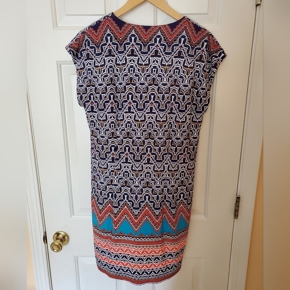 Laundry by Shelli Segal Printed Split Neck Dress Mandarin Red Blue XS - Picture 2 of 4